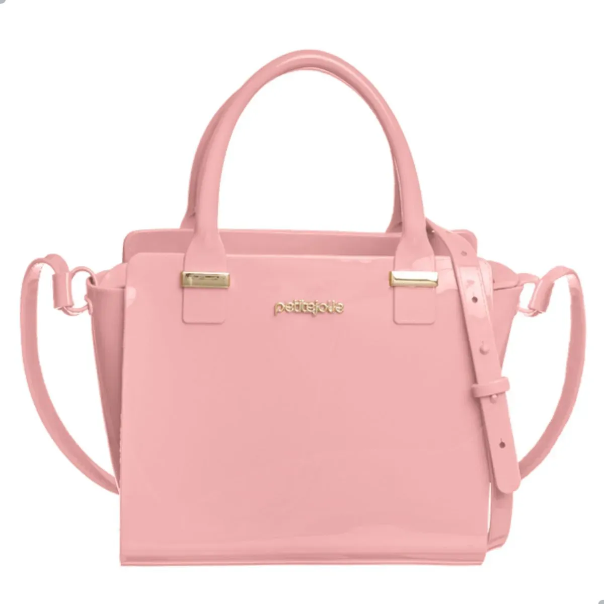 Bolsa Tiracolo Petite Jolie Feminina Rosa vista frontal com alça tiracolo ajustável e detalhes metálicos dourados